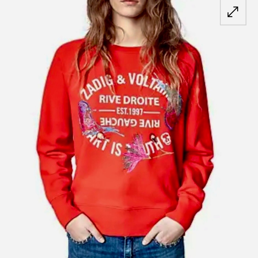 Zadig & Voltaire Embroidered Sweatshirt Tomato Red S 100% cotton nwot